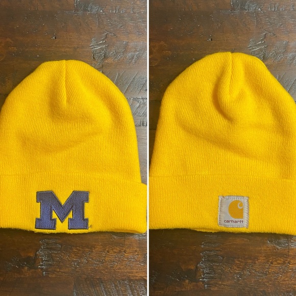 Vintage Carhartt Michigan Wolverines Yellow Beanie Hat Unisex - Picture 1 of 7